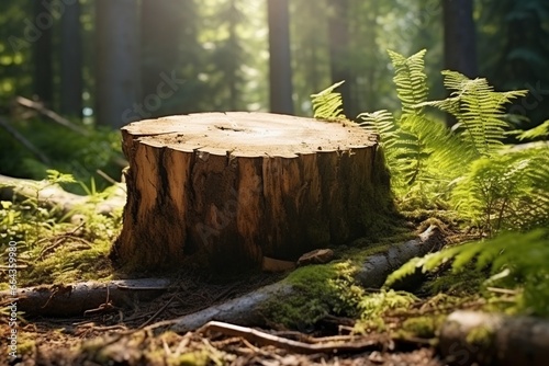 Forest Stump Cutting in Sunlight