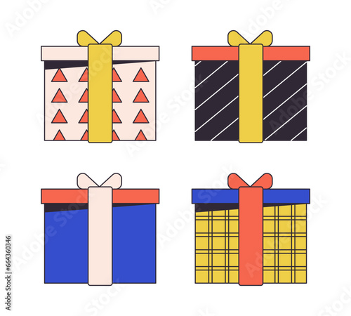 Present boxes flat line color isolated vector object. Gifts. Prize for winners. Editable clip art image on white background. Simple outline cartoon spot illustration for web design
