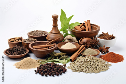 various types of aromatic spices and herbs