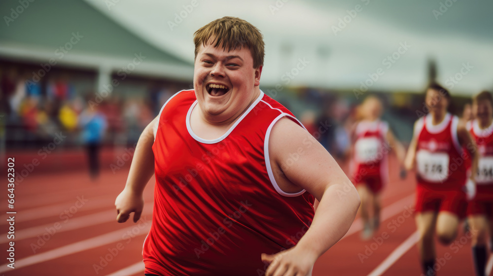 Inclusive sports event: dynamic play led by a person with Down syndrome. Inclusive sports event: dynamic play led by a person with Down syndrome.