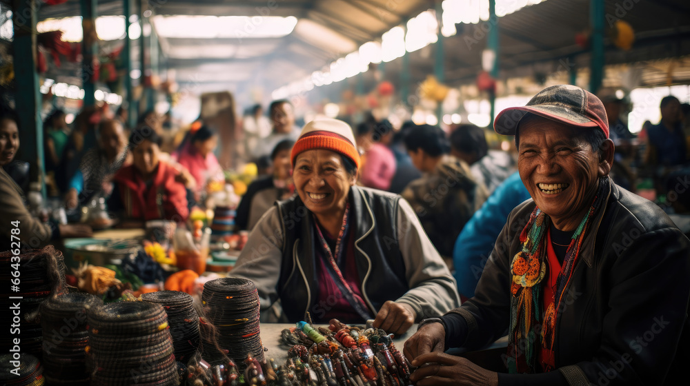 Vibrant market: vendors with diverse abilities showcase creations.