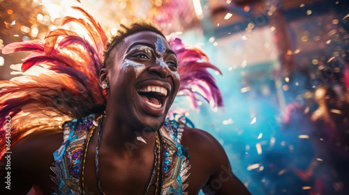 Colorful Trinidadian Carnival Reveler Dances with Energy photo