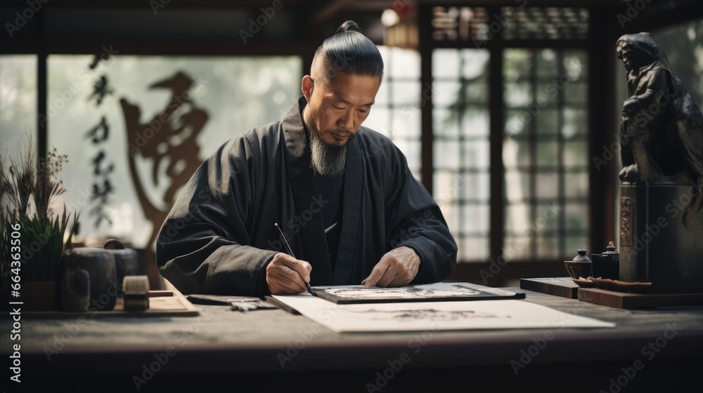 Chinese Calligrapher Crafting Characters with Grace Chinese Calligrapher Crafting Characters with Grace