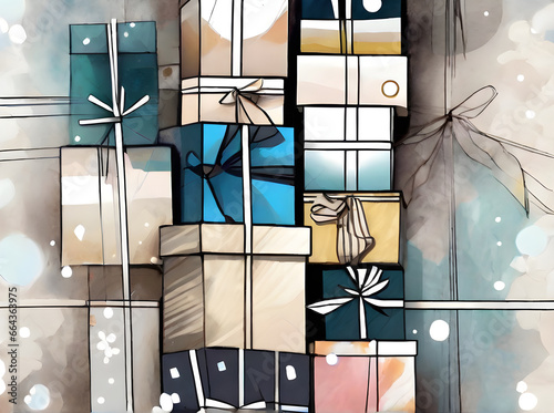 painted gifts on neutral flat background