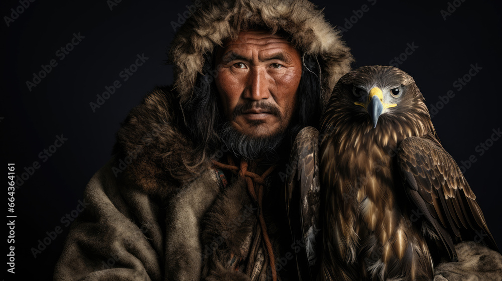 Kazakh eagle hunter with majestic bird embodying deep hunter-eagle bond