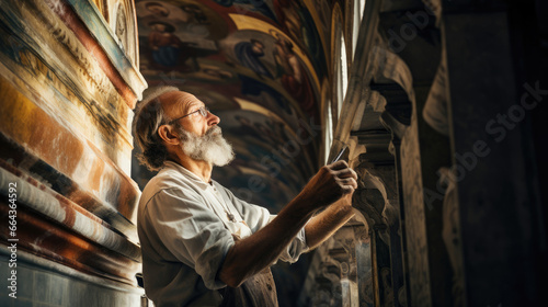 Italian fresco painter creates masterpiece on church ceiling studio filled with scents.