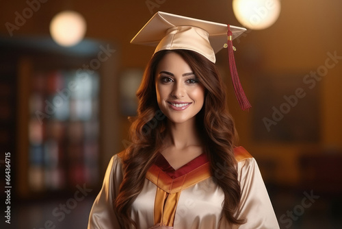 indian young graduated woman wearing cap and gown photo