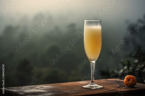 Bubbly drink on a misty backdrop. Generative AI