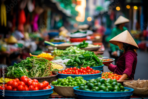 Bustling Street Market in Hanoi, Vietnam: A Cultural Experience with Vibrant Vendors and Fresh Produce.     © Mr. Bolota