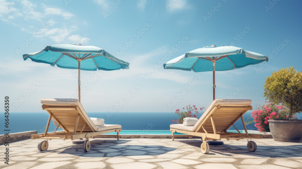 Chair on beach near sea, summer vacation and vacation concept for travel, inspiring tropical landscape.