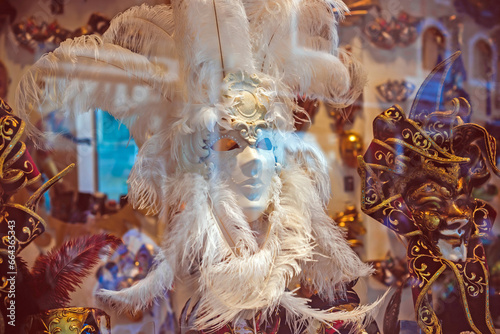 Venetian masks in store display in Venice. Annual carnival in Venice is among the most famous in Europe. symbol of Venice   © T.Den_Team