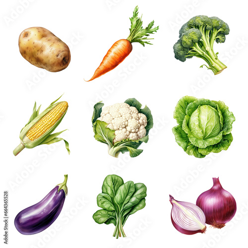 watercolor vegetable elements. set of clipart vegetable elements. healthy concept.