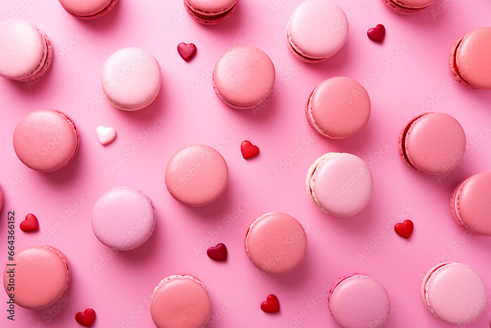 pink macarons pattern on a pastel pink background for Valentine's day pink macarons pattern on a pastel pink background for Valentine's day