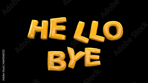 Inflatable Text Hello and Bye in English language. Balloon Text. Letters. Typeface. Words. Isolated. 3d Illustration.