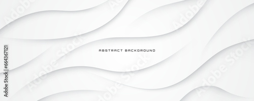 3D white geometric abstract background overlap layer on bright space with waves decoration. Minimalist modern graphic design element cutout style concept for banner, flyer, card, or brochure cover