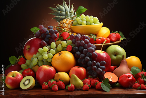 Various fresh fruits. Dark background.