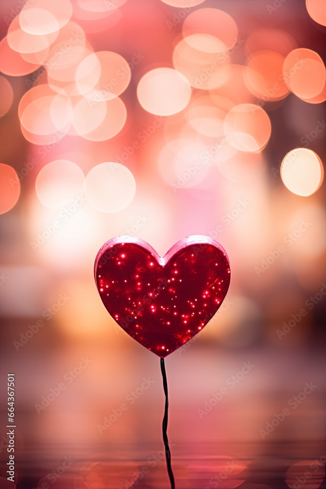 out of focus blurred red valentine day background with hearts and bokeh with room for text copy.