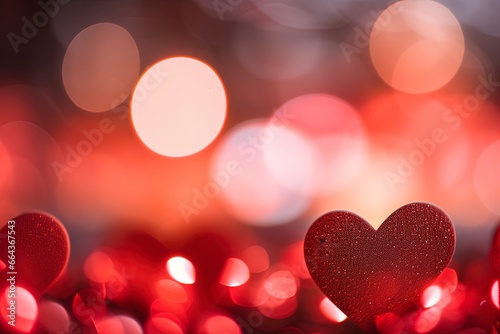 out of focus blurred red valentine day background with hearts and bokeh with room for text copy. © W&S Stock