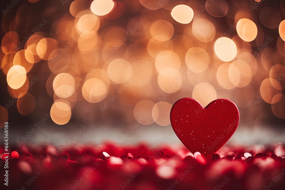 out of focus blurred red valentine day background with hearts and bokeh with room for text copy.