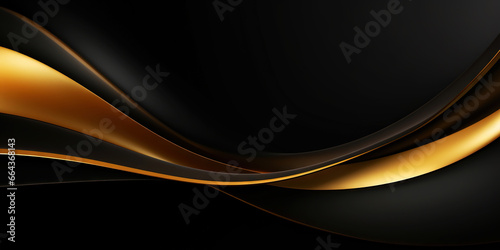 Abstract background with realistic golden and black wavy fluid shape. Interwined gold stripes. Generative AI