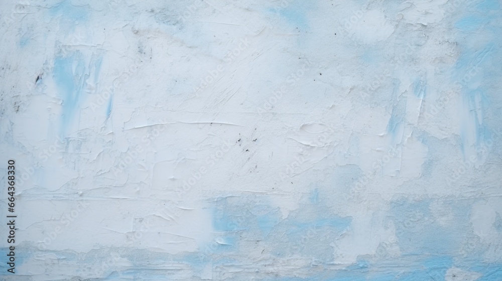 Old, light blue painted walls in the background. Strokes of white paint on the old, blue wall.