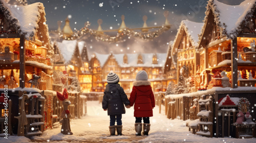 Beautiful and romantic Christmas markets. Children looking at sweets at the Christmas market photo
