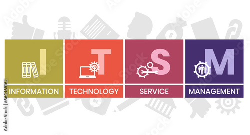 ITSM - Information Technology Service Management acronym business concept background. vector illustration concept with keywords and icons. lettering illustration with icons for web banner, flyer