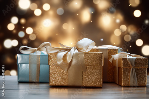 Happy New Year and Christmas Greeting Cards and Gift Boxes. Holidays background