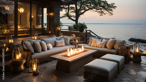 outdoor patio with a fire pit © Putrasatria