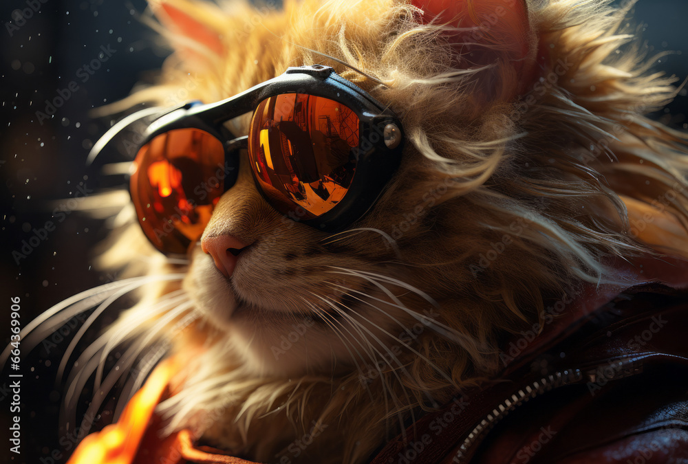 Cool Trendy Ginger Tom Orange Cat With Sunglasses. Creative concept