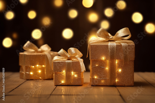 Happy New Year and Christmas Greeting Cards and Gift Boxes. Holidays background