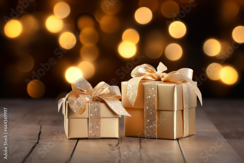 Happy New Year and Christmas Greeting Cards and Gift Boxes. Holidays background