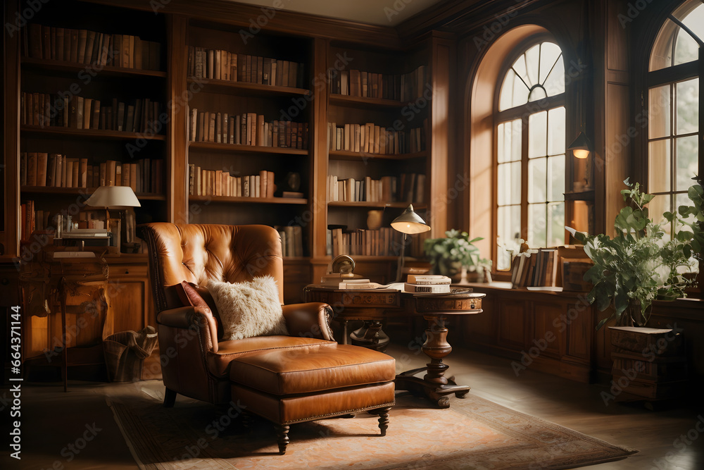 Beautiful Library room Architect Design with Sofa and Table