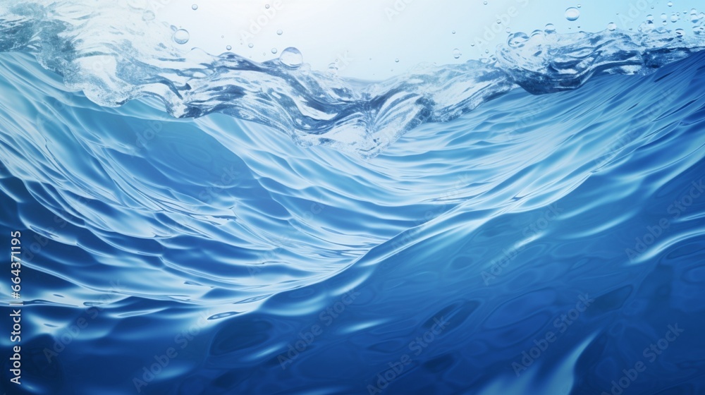 With a light background and a play of light and shadow in the shape of rounded waves, the water surface is depicted in its natural tones of blue.