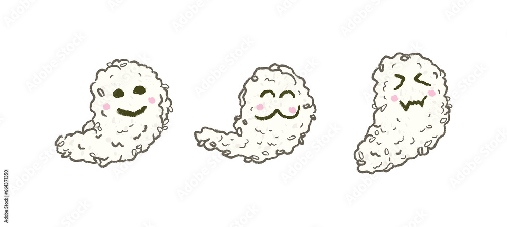 Different facial expressions of Halloween rice ghost