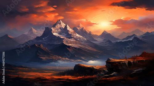 sunset over the mountains painting generative ai