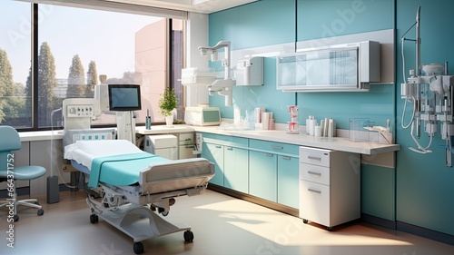 a nurse's desk in a newly constructed hospital building, highlighting efficiency and organization.