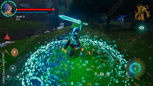 Fotografia Night Video Game Mock-up: Playable Character in Videogame World