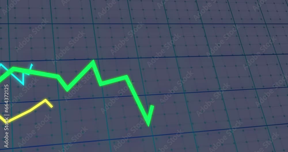 Animation of statistical data processing over grid network against grey background Animation of statistical data processing over grid network against grey background