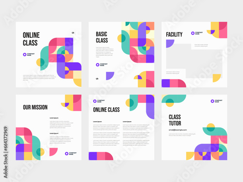 Minimalist and modern social media post template for a colorful mosaic pattern course or class. Visually engaging approach to showcase your learning content.  Make your course or class stand out.