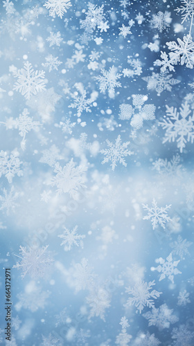 Abstract Christmas winter blue background with snow flakes. Bokeh. Christmas card concept.