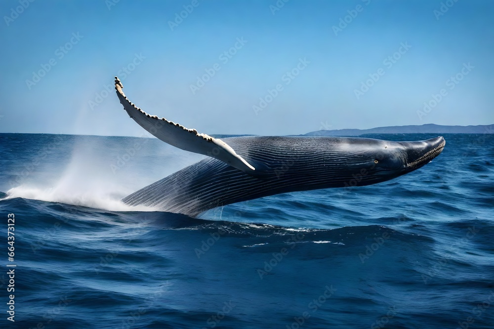 awe-inspiring and photorealistic image of a blue whale breaching the ...
