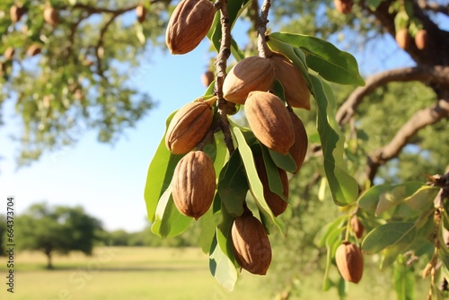 ripe pecans nut on the tree photo