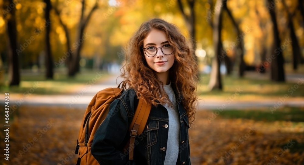 An intelligent, young blonde student wearing glasses and a backpack is captured in a sunny park, returning from school, exuding the essence of a vibrant academic journey An intelligent, young blonde student wearing glasses and a backpack is captured in a sunny park, returning from school, exuding the essence of a vibrant academic journey