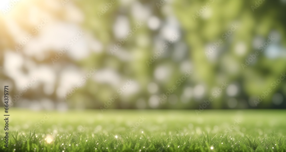 Green grass with a blurry background. Green lawn under the rays of the sun. Lawn grass with copy space. Green grass with a blurry background. Green lawn under the rays of the sun. Lawn grass with copy space.