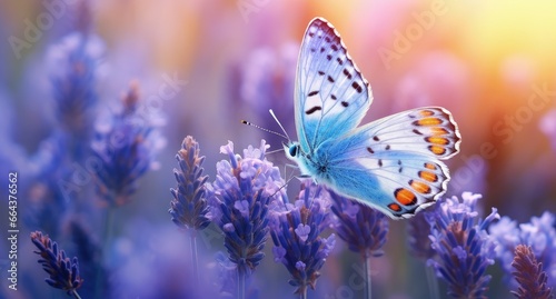Peaceful Blue Butterfly Resting on Lavender Flowers