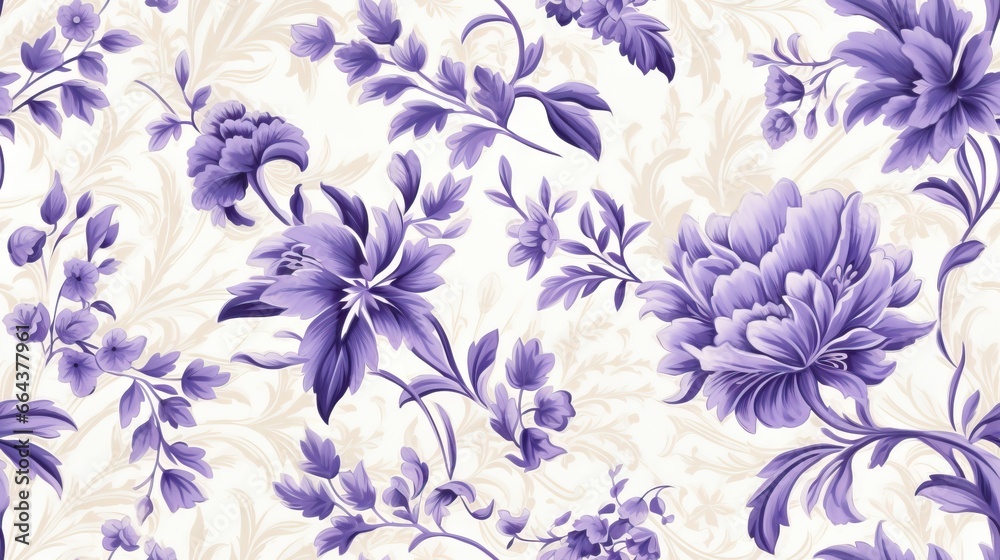 Fototapeta  a purple and white floral pattern on a wallpaper background.  generative ai