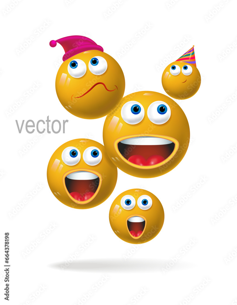 A group of icons. Cute, yellow smiling faces. Self-expression and emotions in various situations.
3d vector illustration A group of icons. Cute, yellow smiling faces. Self-expression and emotions in various situations.
3d vector illustration
