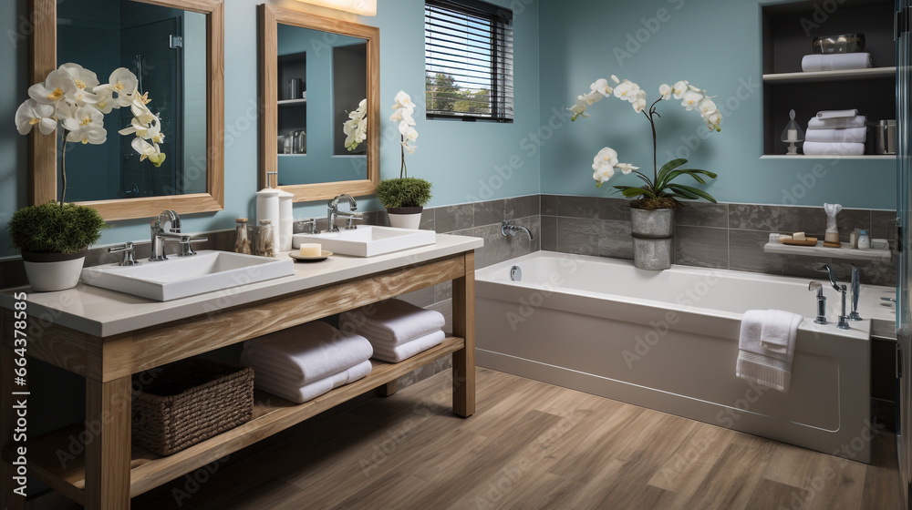 Cozy and inviting guest bathroom with plush towels Cozy and inviting guest bathroom with plush towels