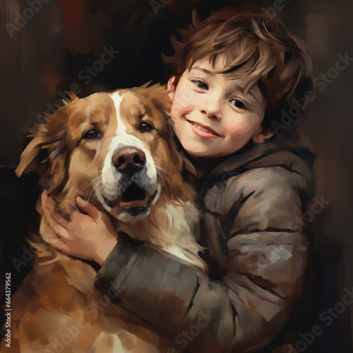 Wallpaper Mural boy hugs his beloved dog. Walking with a pet. Portrait of a boy and a dog Torontodigital.ca